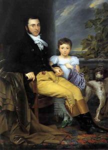 Portrait of a Prominent Gentleman with his Daughter and Hunting Dog 1814