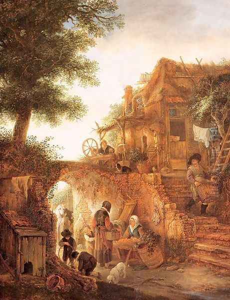 A Woman Selling Fruit by a Cottage - view 1