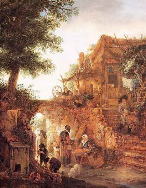 Woman Selling Fruit by a Cottage - view 1