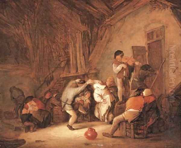 Peasants dancing and drinking in a tavern interior - view 1