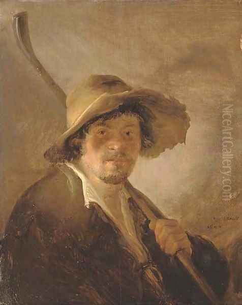 A shepherd in a wide brimmed hat holding a crook - view 1