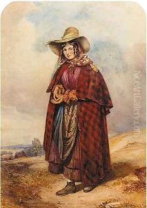 A young gypsy girl standing in a field by Octavius Oakley
