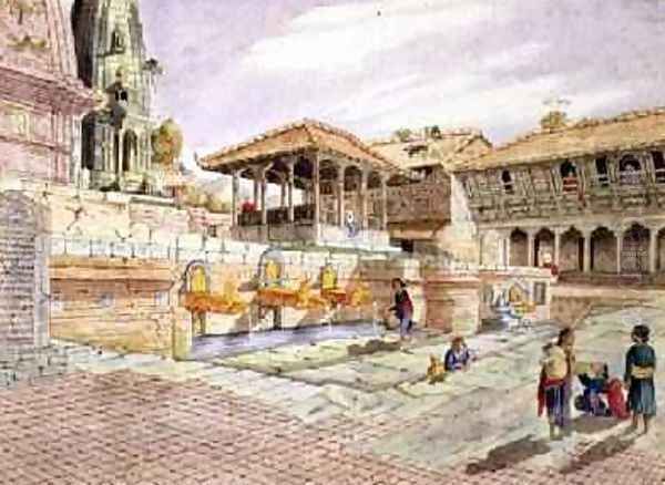 Nepalese People at the Fountains in Patan Murdi Nepal 1853 - view 1