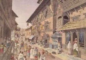 Nepalese Bhadgoari People in a Street beside a Shrine in Nepal Bhaduon 1853
