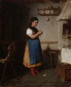 Ungarisches Bauernmadchen In Der
Stube by Hermann Kern