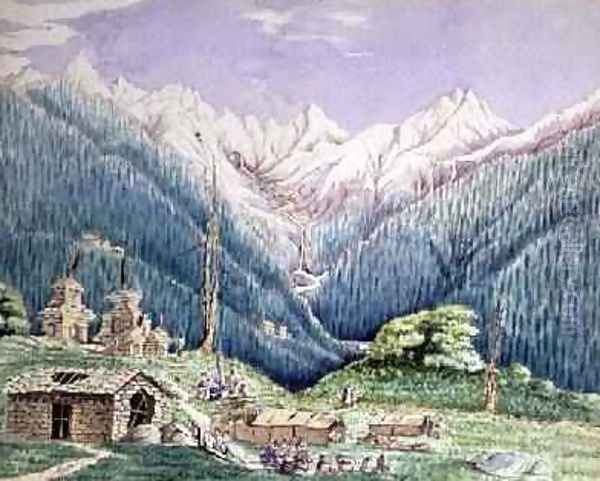 The Thailgaupa River at its Source in the Lakes of Gosainkund, sketched from the Tibetan Village of Donchah 1860 - view 1