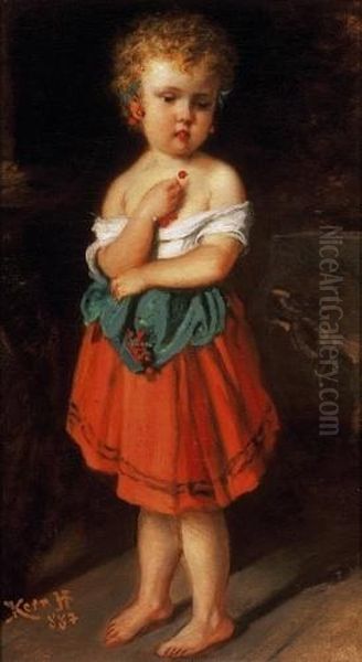 Girl, Picking Cherries - view 1