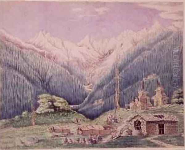 The Trisuli River at its Source in the Lakes of Gosainkund sketched from the Tibetan village of Dimchali 1860 - view 1