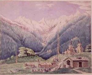 The Trisuli River at its Source in the Lakes of Gosainkund sketched from the Tibetan village of Dimchali 1860 by Dr. H.A. Oldfield