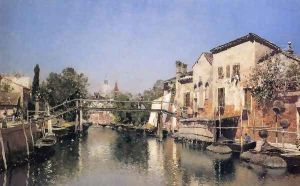 Venetian Canal Scene by Martin Rico y Ortega