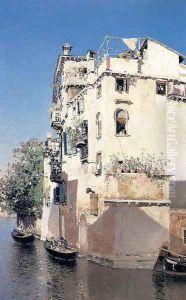 A Venetian Canal Scene by Martin Rico y Ortega