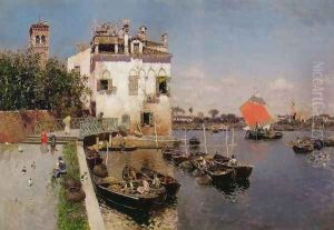 Venetian Fisherman with a Distant View of San Marco, Venice by Martin Rico y Ortega