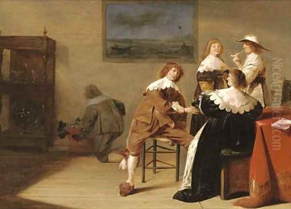 Elegant company drinking in an interior - view 1