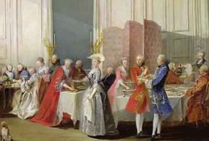 English Tea in the Salon des Quatre Glaces at the House of the Prince de Conti 1717-76 Palais du Temple by Michel-Barthelemy Ollivier