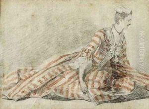 A seated woman holding a fan in profile to the right by Michel-Barthelemy Ollivier