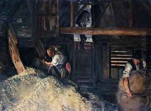Workers Workmen Bagging Hops 1904 by Harold Oakley