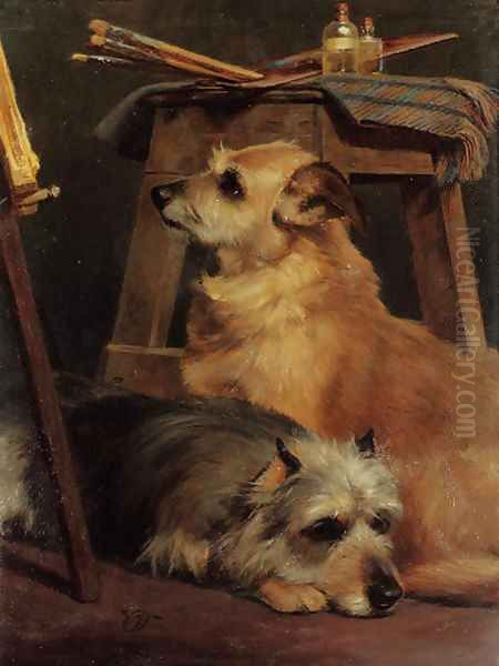 Two terriers in the artist's studio - view 1