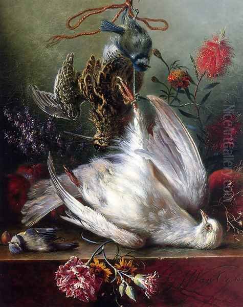 A Still Life With Birds, Carnations, Lilacs, Apples And A Pomegranate - view 1