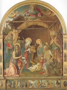 The Nativity with Four Saints 1490-95 by Pietro di Francesco degli Orioli