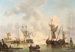 Sailing Vessels in a Calm by George Willem Opdenhoff