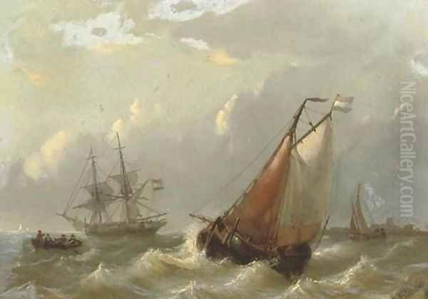 Dutch vessels on choppy waters by a coast 2 - view 1