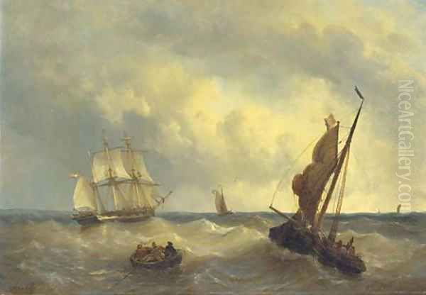 A three-master and other vessels on choppy water - view 1
