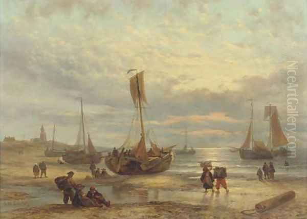 Fishing vessels on the beach at sunset, Scheveningen - view 1