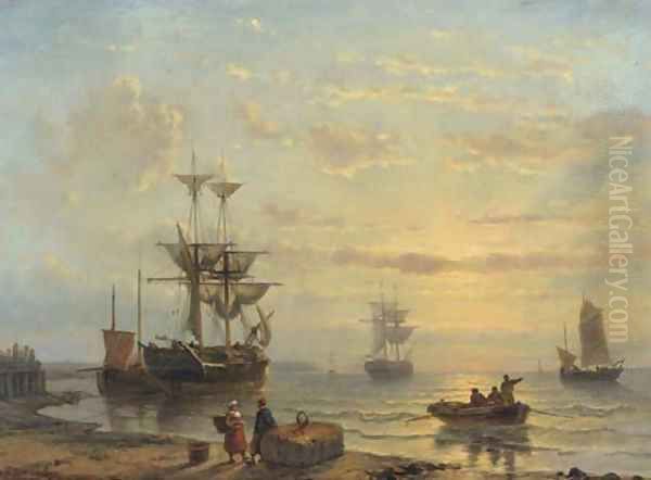 Shipping in a quiet bay at sunset - view 1