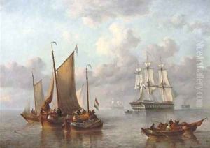 Shipping on a calm sea by George Willem Opdenhoff