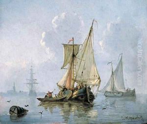 Shipping in a calm sea by George Willem Opdenhoff
