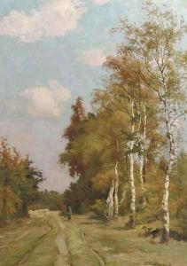 A sportsman in a birchtree forest