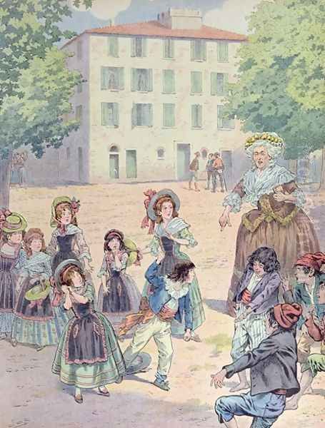 Napoleon Bonaparte 1769-1821 as a child in a dispute with his comrades in front of his home in Ajaccio Corsica - view 1