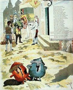 Illustration for The Earthen Pot and the Iron Pot by Jacques Onfray de Breville