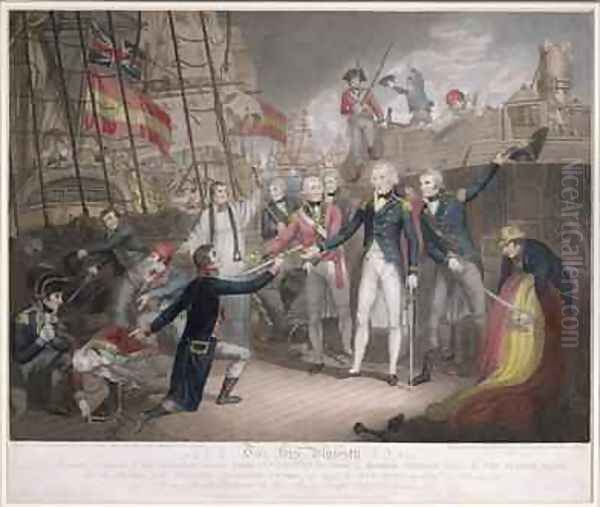 Admiral Nelsons boarding the two Spanish Ships 14th February 1797 - view 1