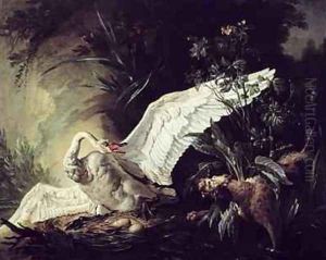 A Water Spaniel Attacking a Swan on its Nest, 1740 by Jacques Charles Oudry