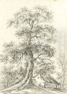 A tree and a cottage by Jacques Charles Oudry
