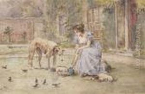 A Lady With Her Dogs On A Lawn by George Goodwin Kilburne