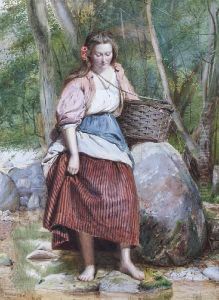 Country Girl By A Stream by George Goodwin Kilburne