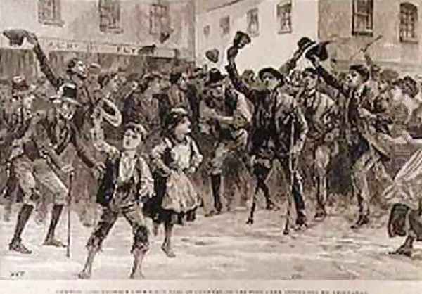 Cheering Lord Randolph Churchills Name at Loughrea, on the Town Crier Announcing his Resignation, from The Illustrated London News, 8th January 1887 - view 1