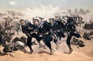 Blue Jackets to the Front, from The Illustrated London News, 29th March 1884 by Overend, William Heysham