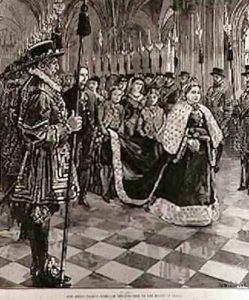The Queen Passing through the Corridor to the House of Lords, from The Illustrated London News, 30th January 1886 by Overend, William Heysham