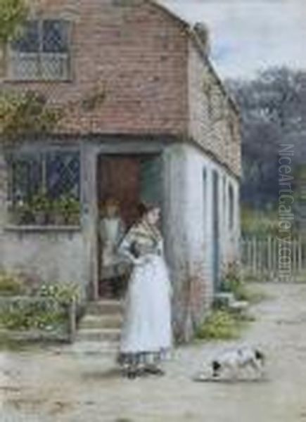 Woman And Dog Before A Cottage - view 1
