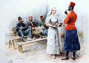 The Favourite Nurse with Zouaves and soldiers during the First World War 1915 by Maurice Henri Orange