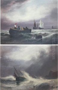 Fishing Boat In Rough Sea, Together Withanother Of Fishermen And Their Boats In A Calm by S.L. Kilpack
