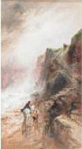 Between Tenby And Penally, Wales; Figures On A Frenchriverside