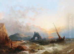 A Coastal Landscape At Sunset, Signed