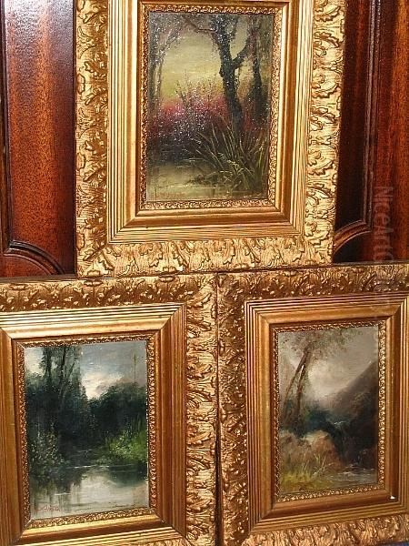Landscape Studies, A Collection Of Three Small Studies Of Trees Beside Water - view 1