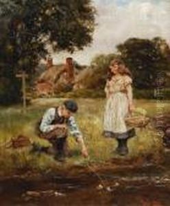 Boy And Girl By A Stream by Henry John Yeend King