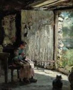 Sewing At The Cottage Door
