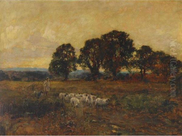 Gentleman Herder With His Dog And Flock - view 1